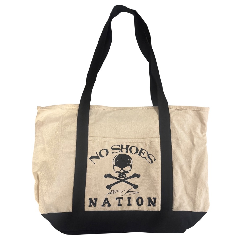 Kenny‎ Chesney No Shoes Nation Canvas Tote Bag Skull Crossbones Black Cream